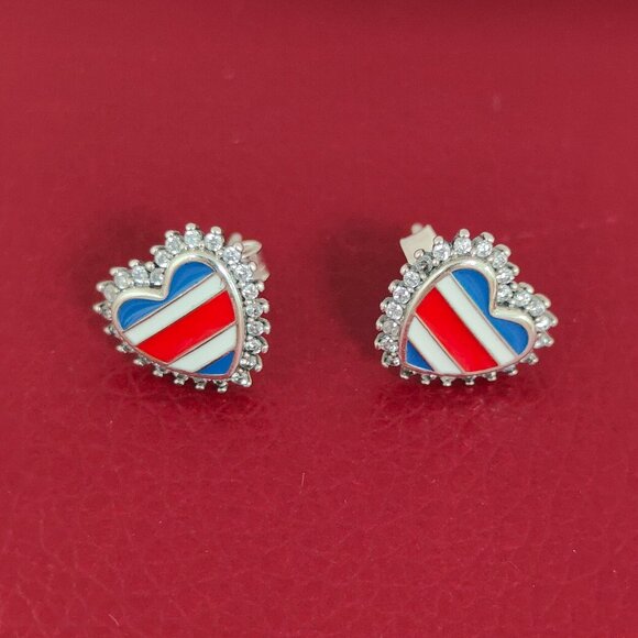 Jewelry - Costa Rica Flag Travel Vacation Heart Stud Earring S925 Silver with box
